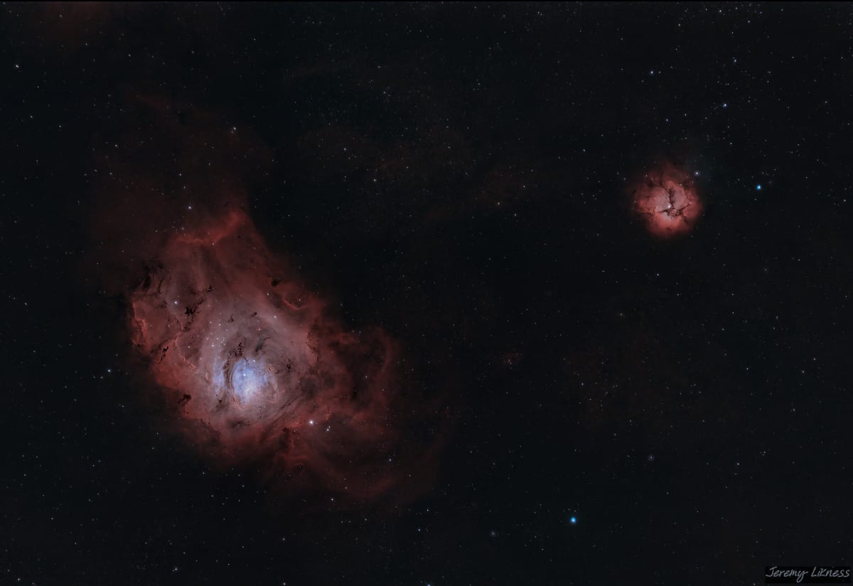 The Red Lagoon 1st Print by Jeremy Likness  Image: M8 and M20, the Lagoon and Trifid Nebulae