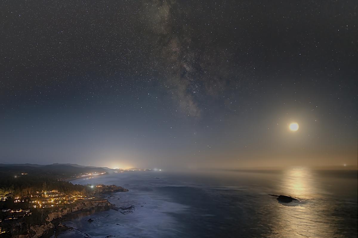 Moon and Milk by Jeremy Likness  Image: Milky Way and Moon over Gull Rock from Cape Foulweather
