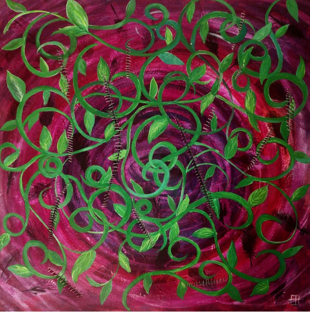 Santosha by Elizabeth Ann Huffman  Image: Mixed Media (Acrylic, Embroidery Thread), 2023-2025