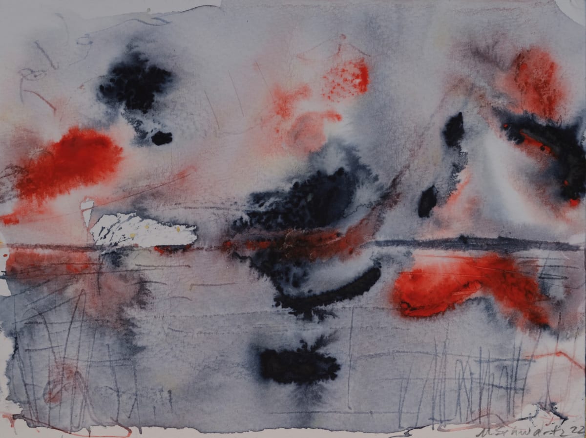 Newspaper Morning by Marjorie Schwartz  Image: Black and white and red all over 