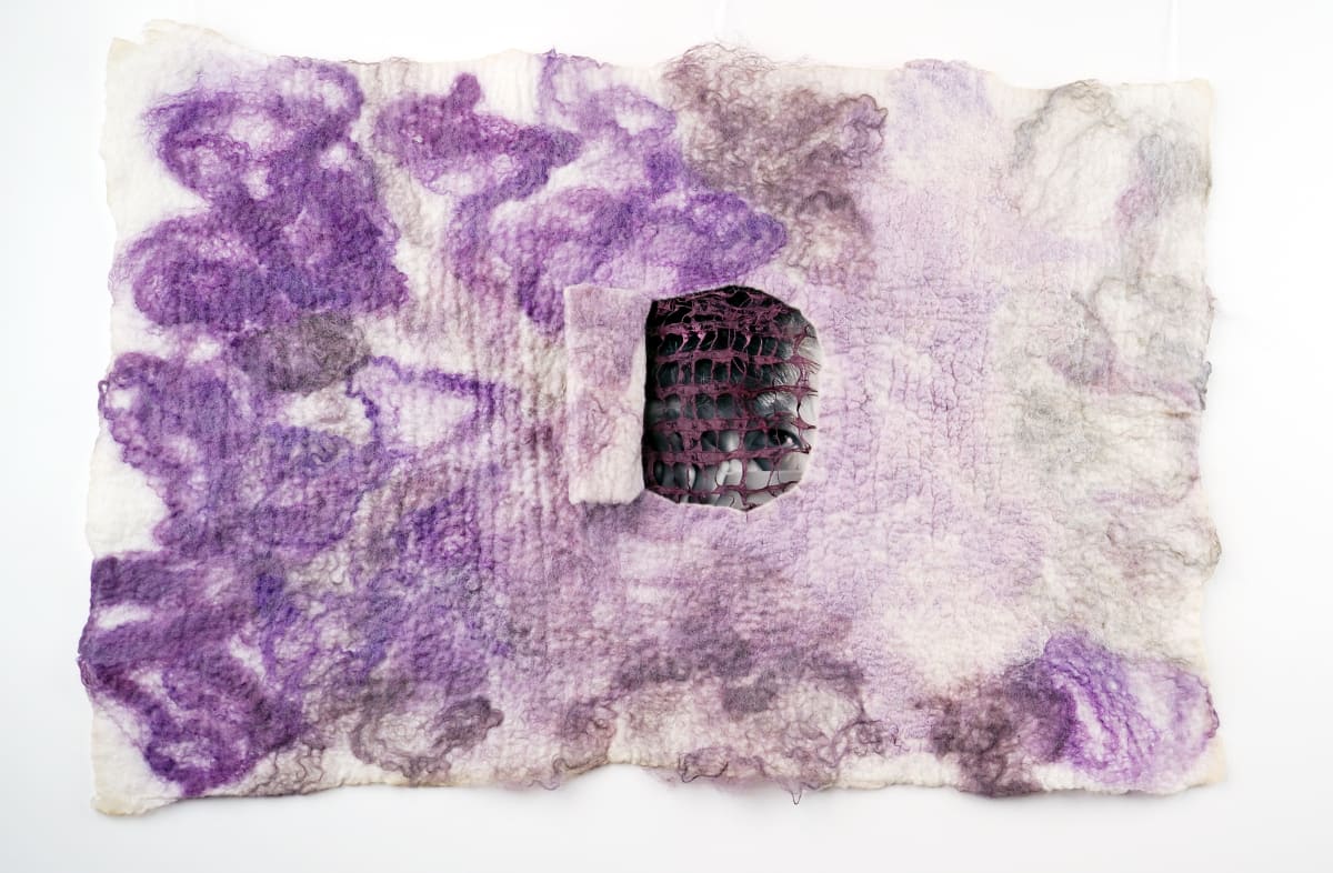 Failing transparency by Jennifer Angelo  Image: The piece hangs from a dowel.