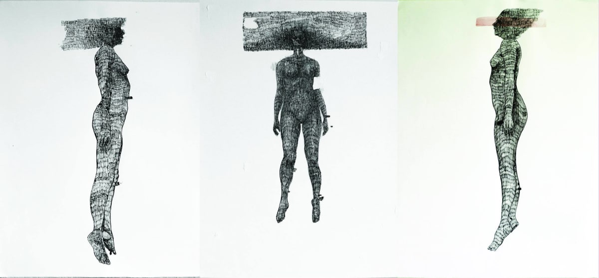 introspección / introspection  ( triptych) by Rolando Monterrosa  Image: Con esta pieza, quiero reflejar los momentos íntimos en los que el individuo enfrenta sus miedos, esperanzas y sueños. A través de la introspección, deseo mostrar tanto el anhelo de un nuevo comienzo como la incertidumbre y el desapego.