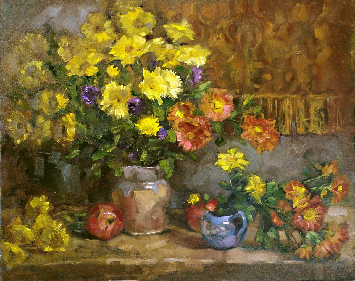 Apples and Yellow Mums by Barbara Schilling 