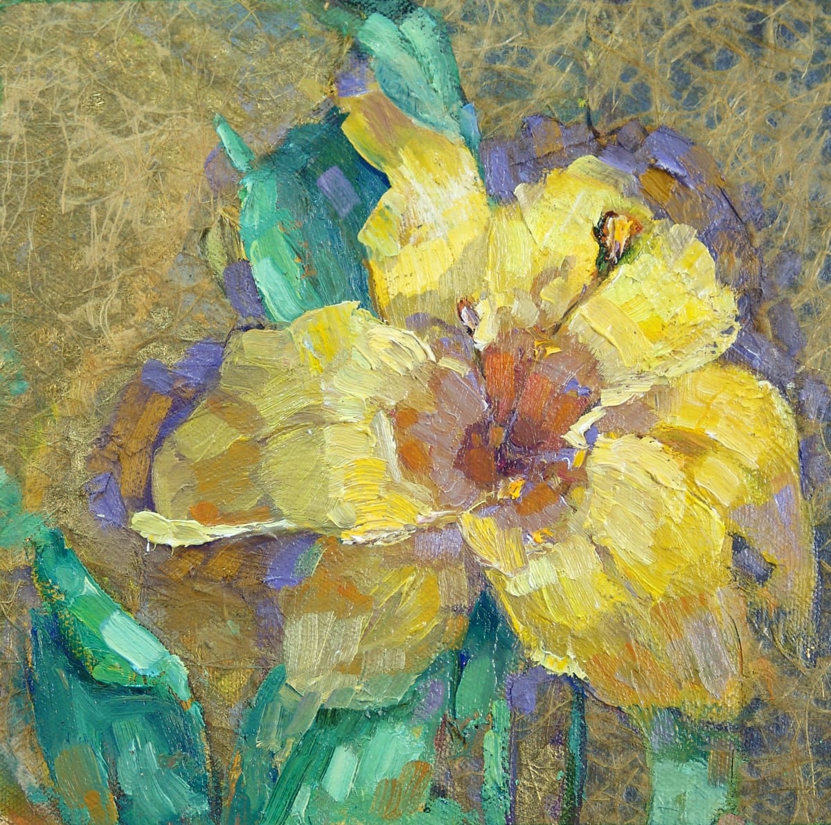 Yellow Lilly on Goldleaf by Barbara Schilling 