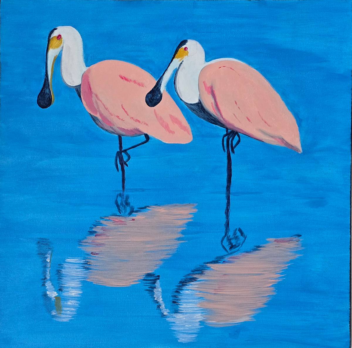 Reflecting Spoonbills by Eileen Saunders 