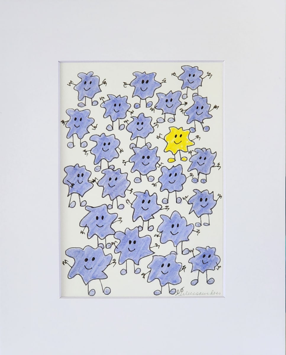 Be Yourself Light Blue Yellow by Eileen Saunders  Image: Whimsical Characters in Joyful Expressions of Individuality