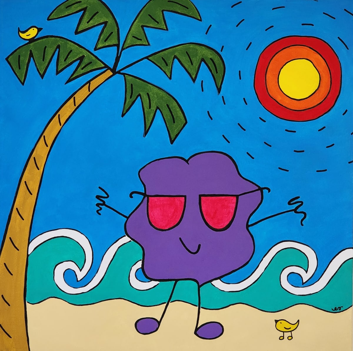 Sunglasses Guy at the Beach by Eileen Saunders  Image: Meet Sunglasses Guy and his little bird friends