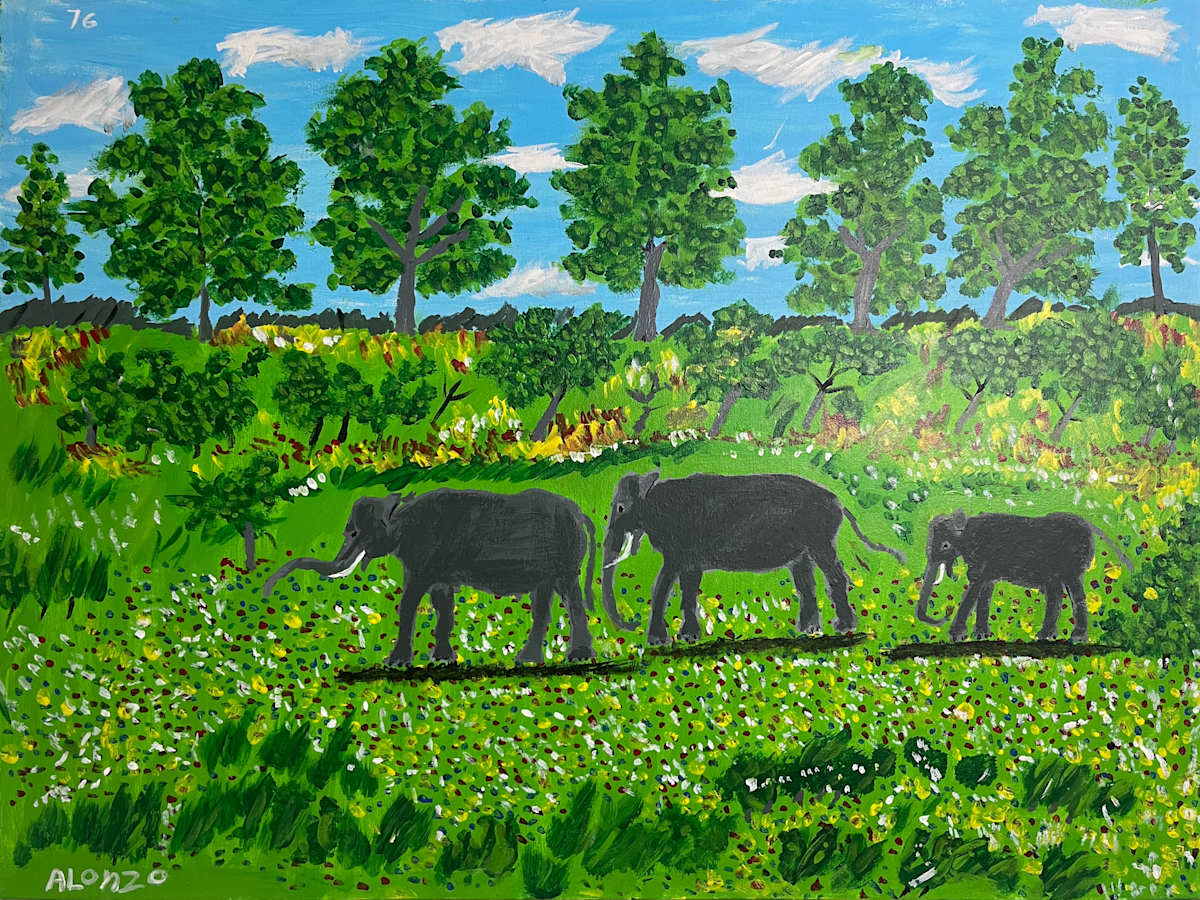 76 - Three Elephants by Alonzo Clemons, Image 1.