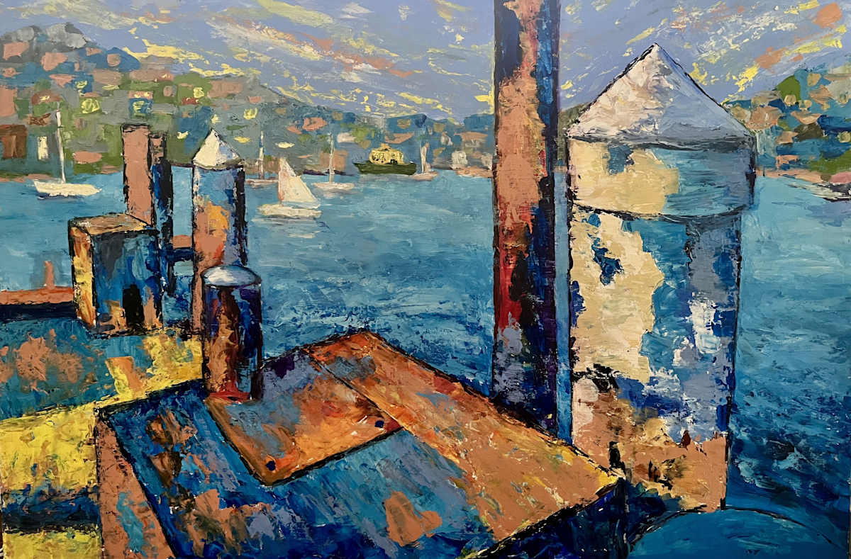 Old Cremorne Wharf by Ian Collins  Image: Rust, paint, and sea light; resilience made visible in weathered surfaces.