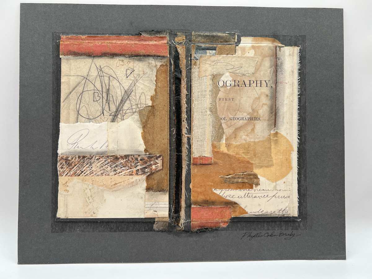 DON'T KNOW MUCH ABOUT GEOGRAPHY by Phyllis Brody  Image: Deconstructed vintage textbook  collage 