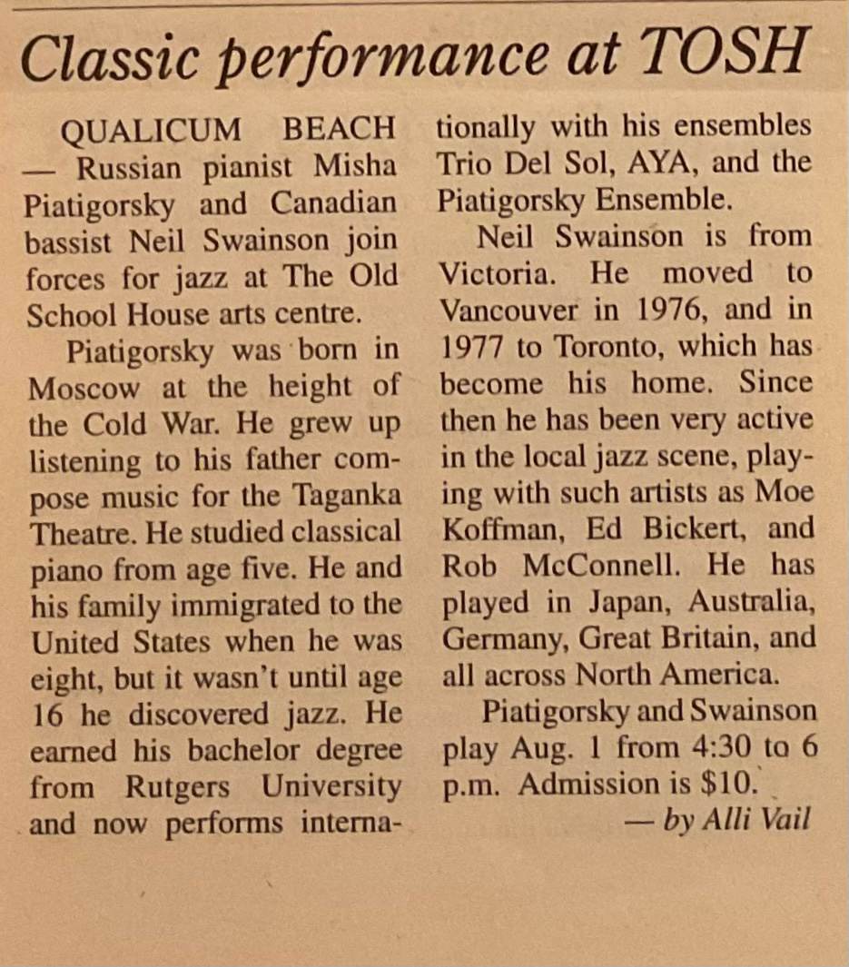 Classic performance at TOSH by Misha Piatigorsky, Neil Swainson 