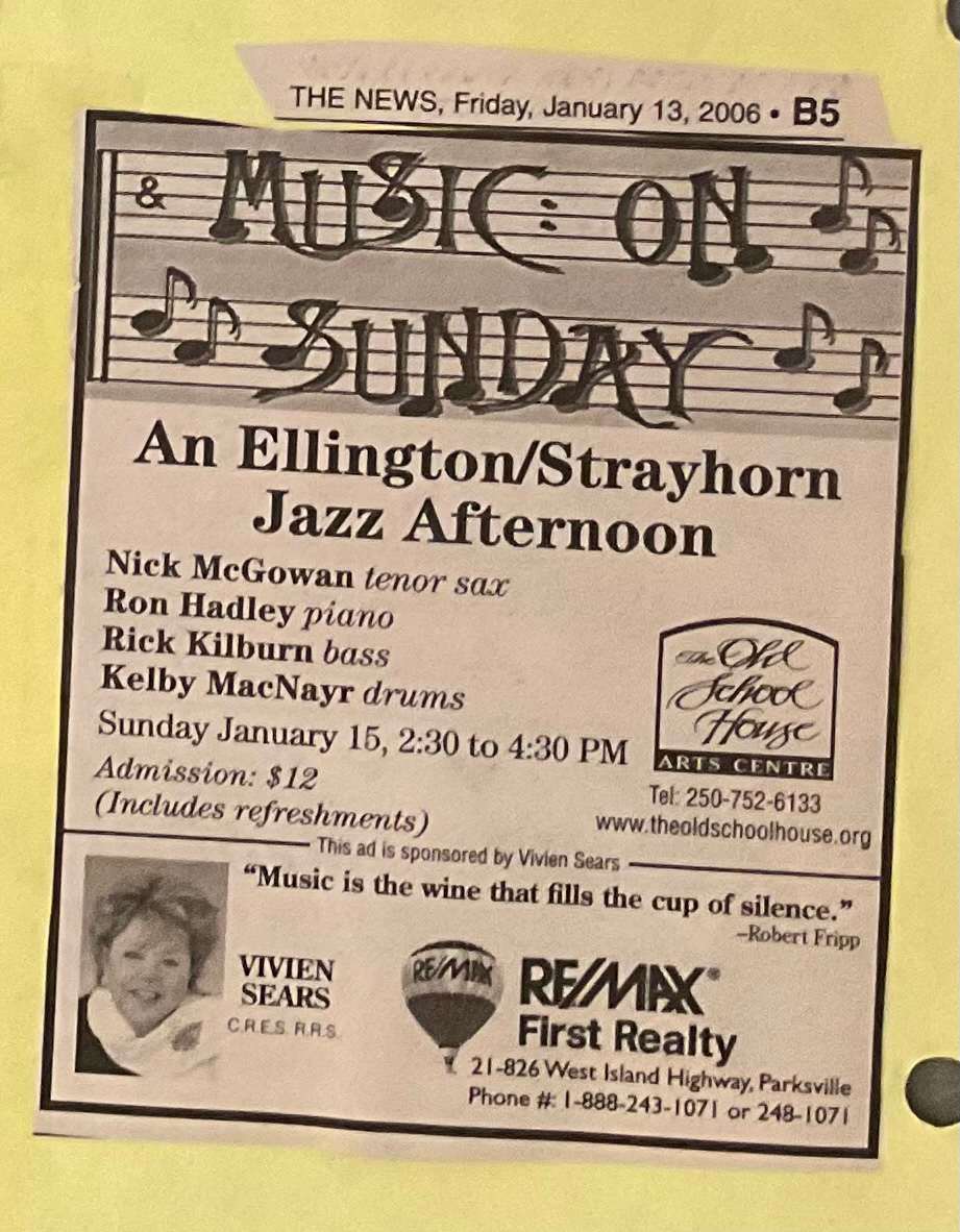 Music on Sunday - an Ellington/Strayhorm Jazz afternoon Jan 2006 by Ron Hadley, Jim Kilburn, Kelby MacNayr, Nick McGowan 