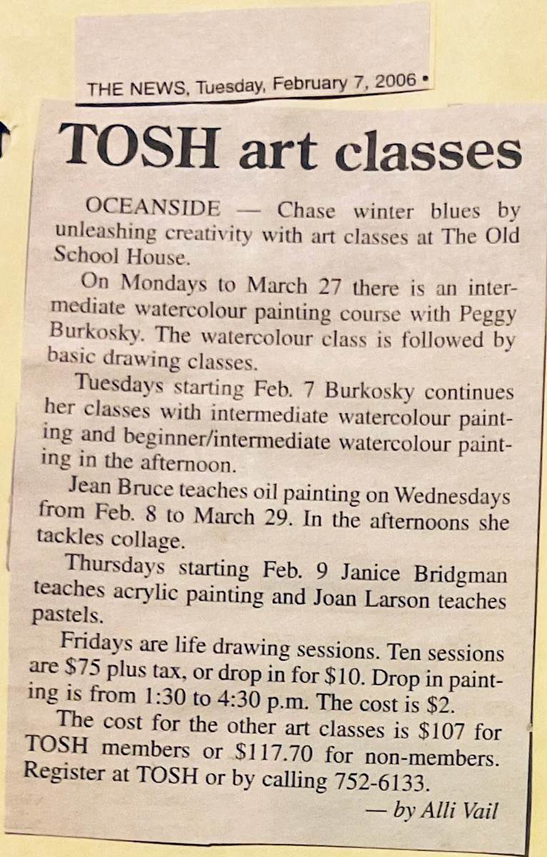 TOSH art classes by Janice Bridgman, Peggy Burkosky, Joan Larson, Jean Bruce 