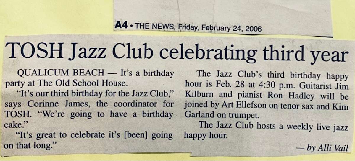 TOSH jazz club celebrating third year by Ron Hadley, Jim Kilburn, Art Ellefson, Kim Garland 