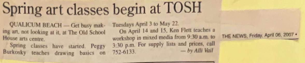 Spring art classes begin at TOSH by Peggy Burkosky, ken flett 