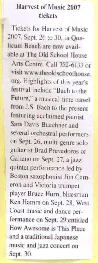 Harvest of Music 2007 Tickets by Sara Davis Buechner, Brad Prevedoros, Jim Cameron, Bruce Hurn, Ken Hamm 