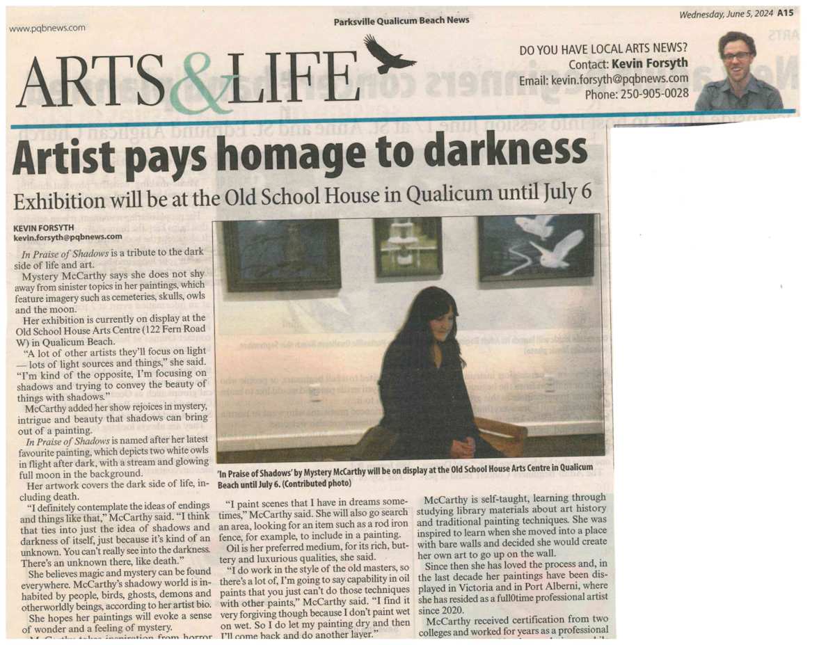 Artist pays homage to darkness by Kevin Forsyth, Mystery McCarthyb 
