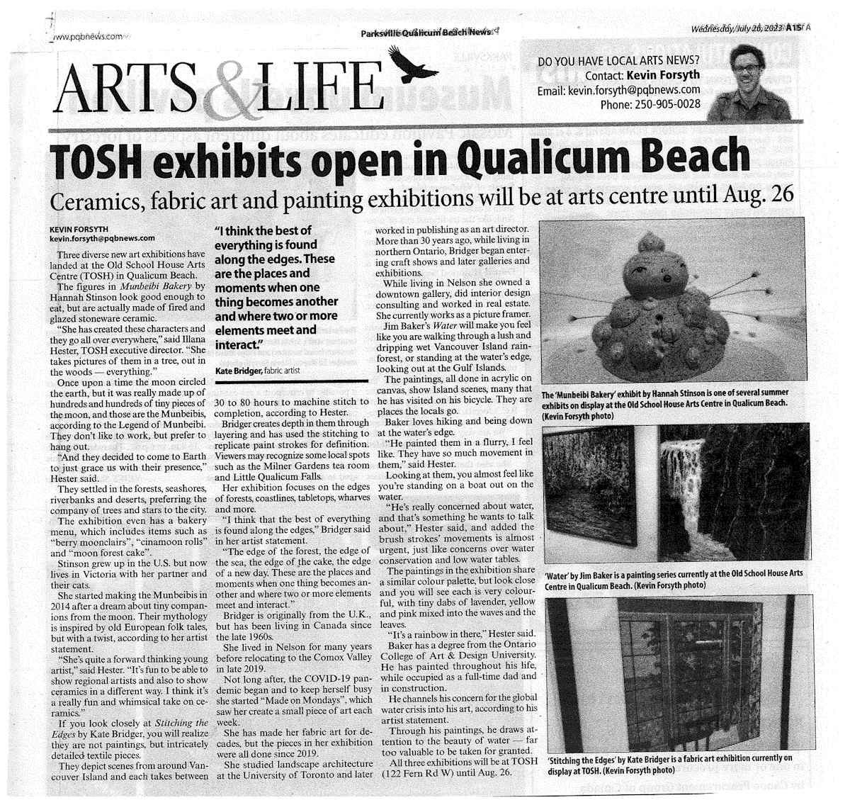 TOSH exhibits open in Qualicum BEach by Kevin Forsyth, Hannah Stinson, Illana Hestor, Kate Bridger, Jim Baker 