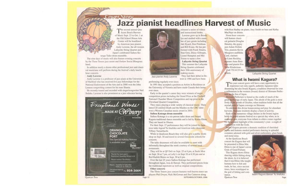 Jazz pianist headlines Harvest of Music by Adam Dobres Trio, Anne Bateman, Jim Cameron, Shika Card, Phil Dwyer, Ron Hadley, Douglas Hensley, Liam Hockley, Yu Imafuku, Nick McGowan, Kevin Musgrave, Eva Solar-Kinderman, Andy Laverne, Joey Smith, Kelby MacNayr 