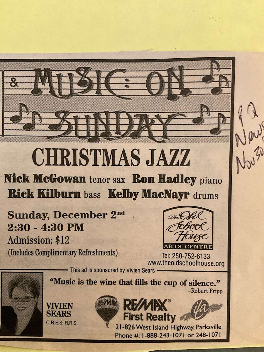 Music on Sunday - Christmas Jazz by Ron Hadley, Rick Kilburn, Kelby MacNayr, Nick McGowan 