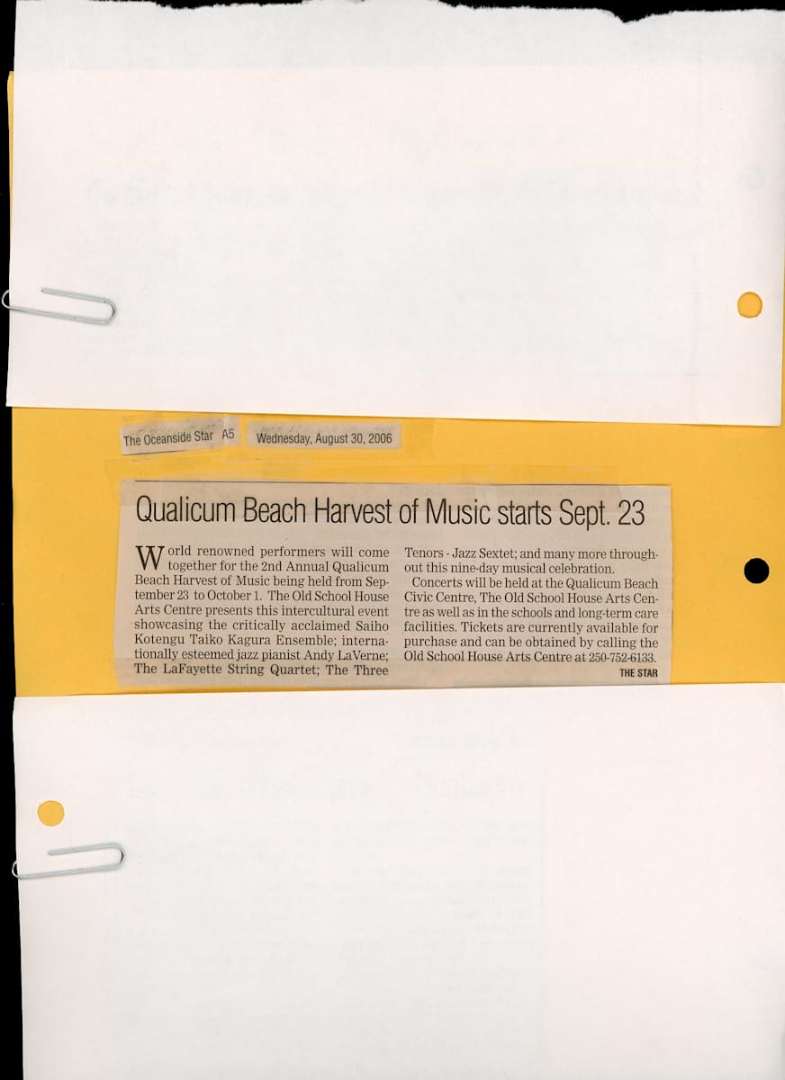 Qualicum Beach Harvest of Music - 2006 - September by Andy LaVerne, Saiho Kotengu Taiko Kagura Ensemble, The LaFayette String Quartet, The Three Tenors 