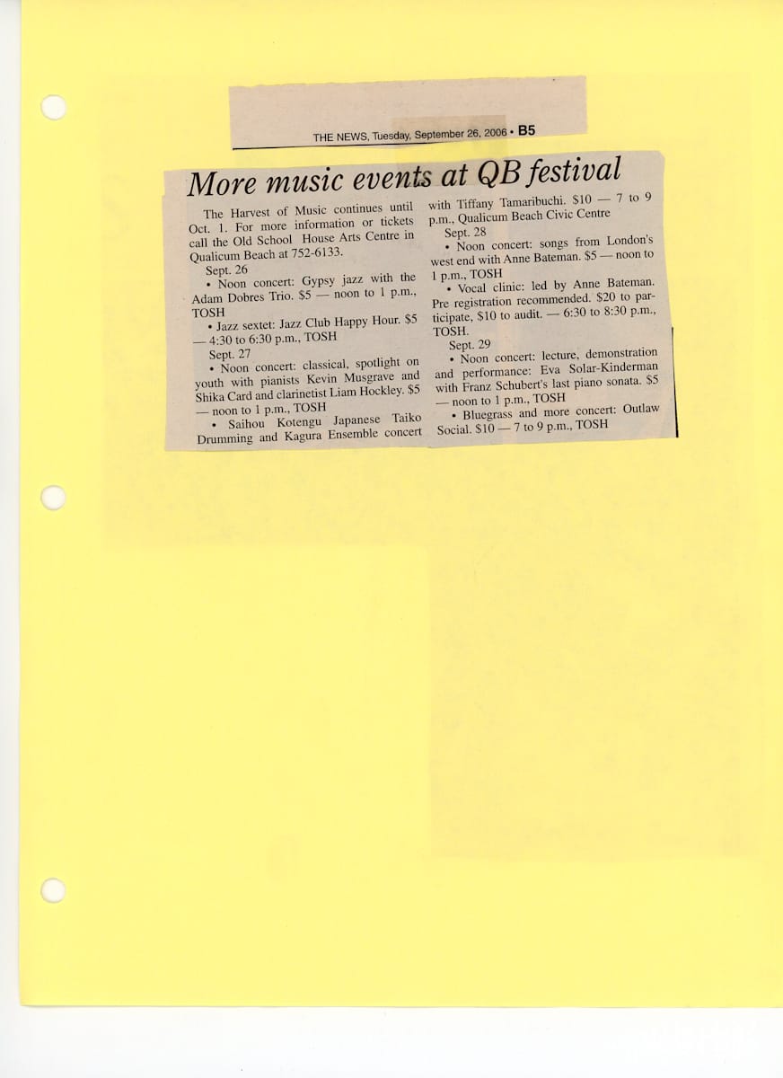 More music events at QB festival - 2006  Image: general schedule of events including Jazz Club Happy Hour