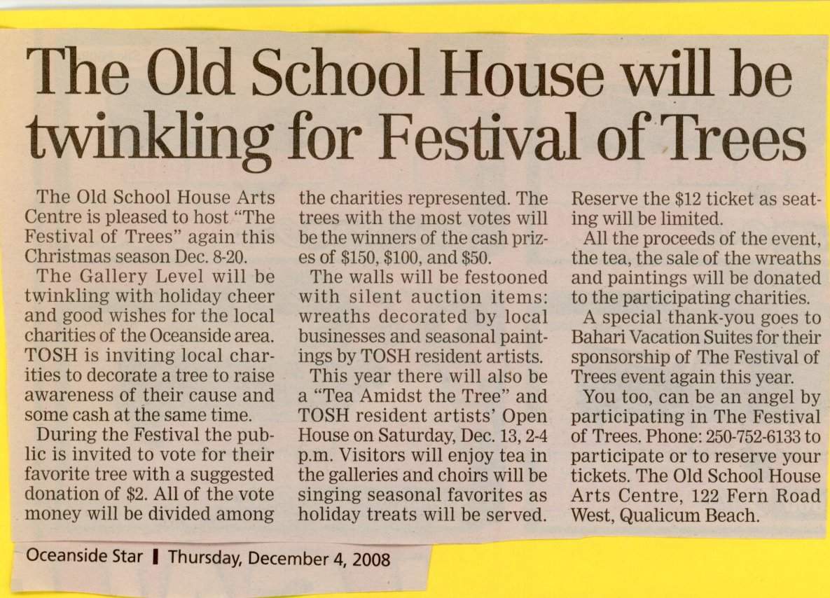 The Old School House will be twinkling for Festival of Trees/ A festival of trees - News article 12/2008 by Marie Wood, Corinne James, Arrowsmith Needle Guild, Gitte Volk  Image: There are a total of 3 pages