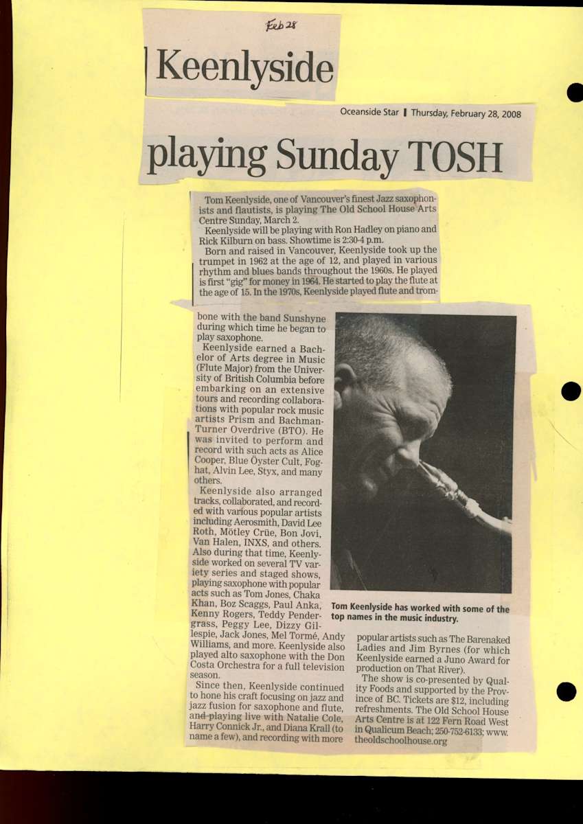 Keenlyside playing Sunday TOSH by Ron Hadley, Rick Kilburn, Tom Keenlyside  Image: see multiple images