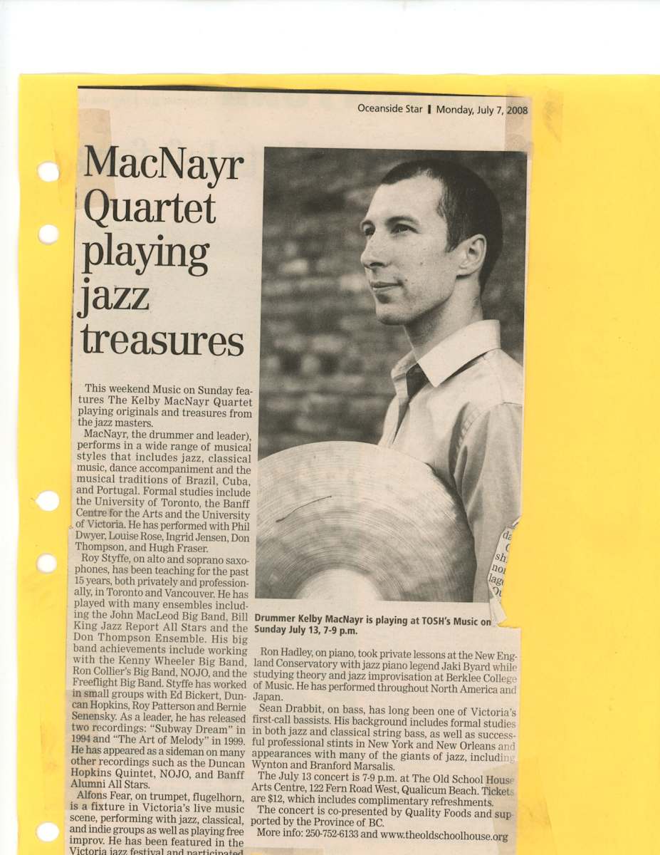 MacNayr Quartet playing jazz treasures by Vivian Sears, Kelby MacNayr, Roy Styffe, Alfons Fear, Ron Hadley, Sean Drabbit  Image: ME.2008.07.F see multiple images