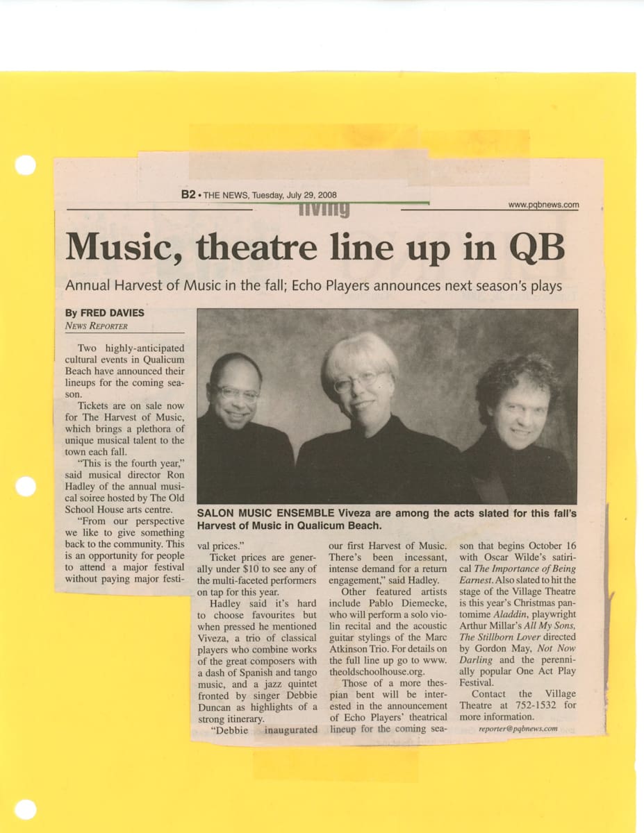 Music, theatre line up in QB by Fred Davies, Ron Hadley, Pablo Diemecke, Debbie Duncan 