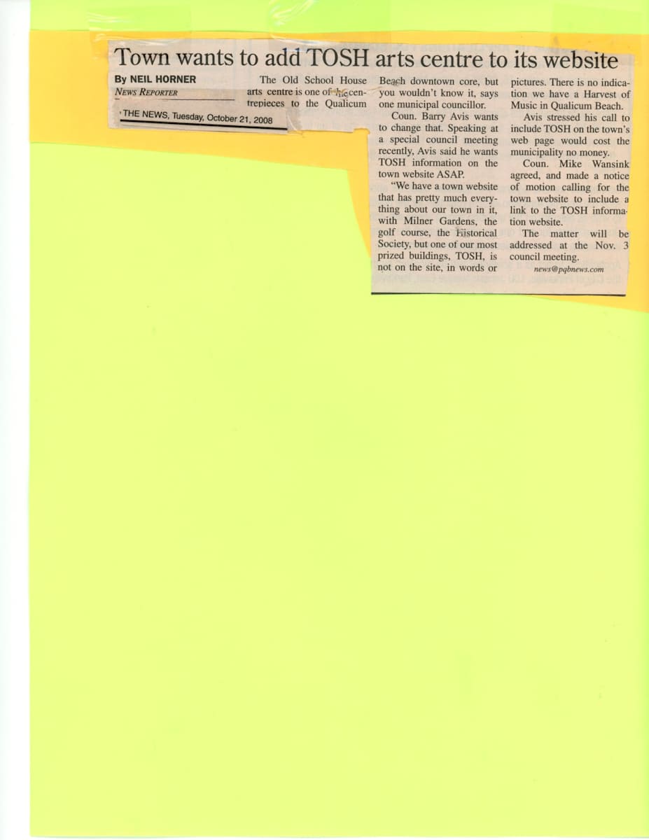 Town wants to add TOSH arts centre to its website - 2008 