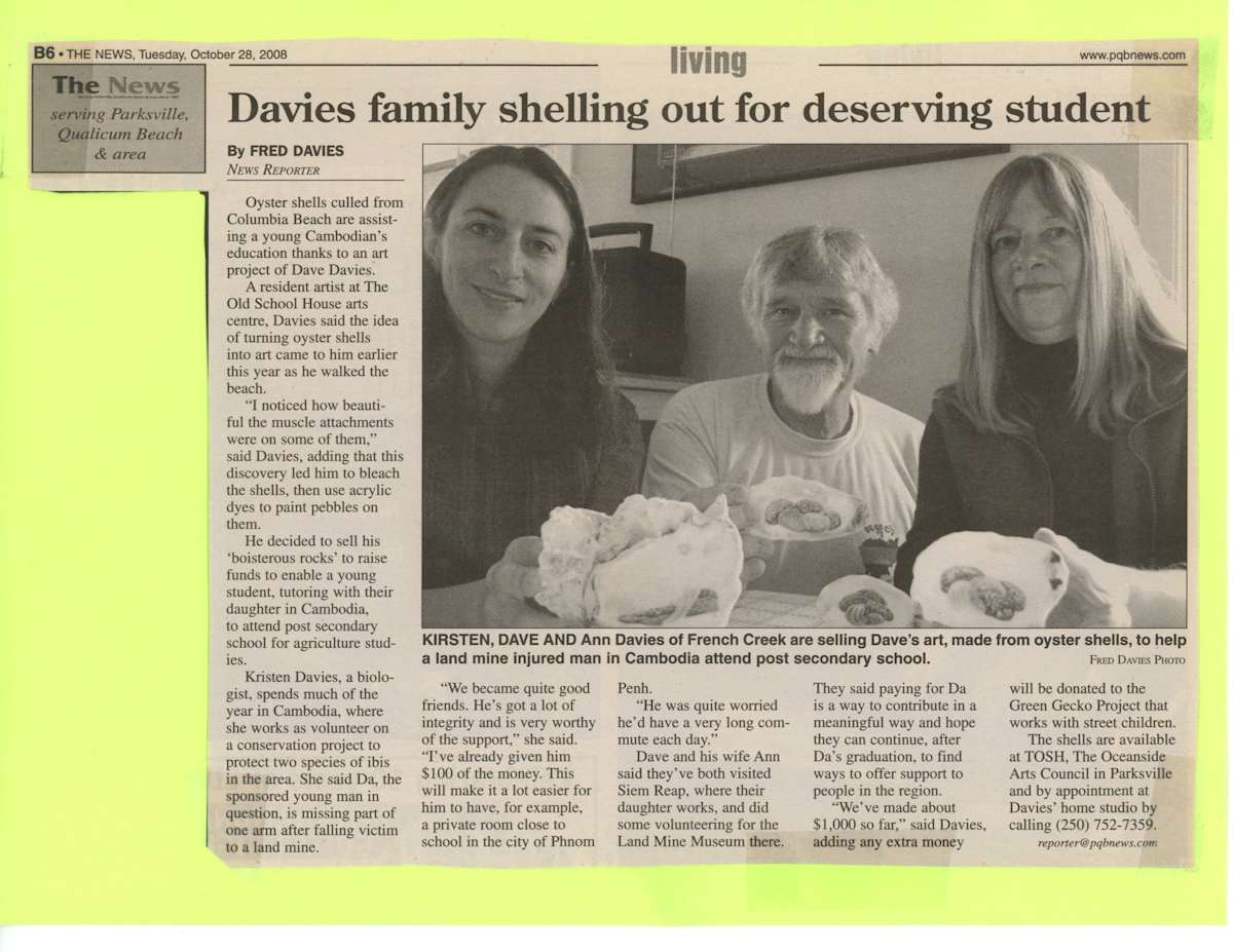 Davies family shelling out for deserving student - 2008 by Dave Davies 