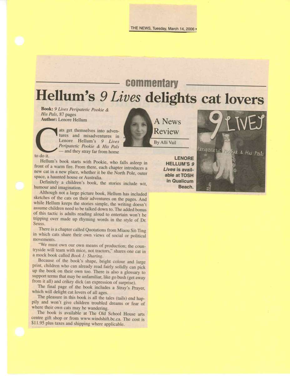 Hellum's 9 Lives delights cat lovers by Lenore Hellum 