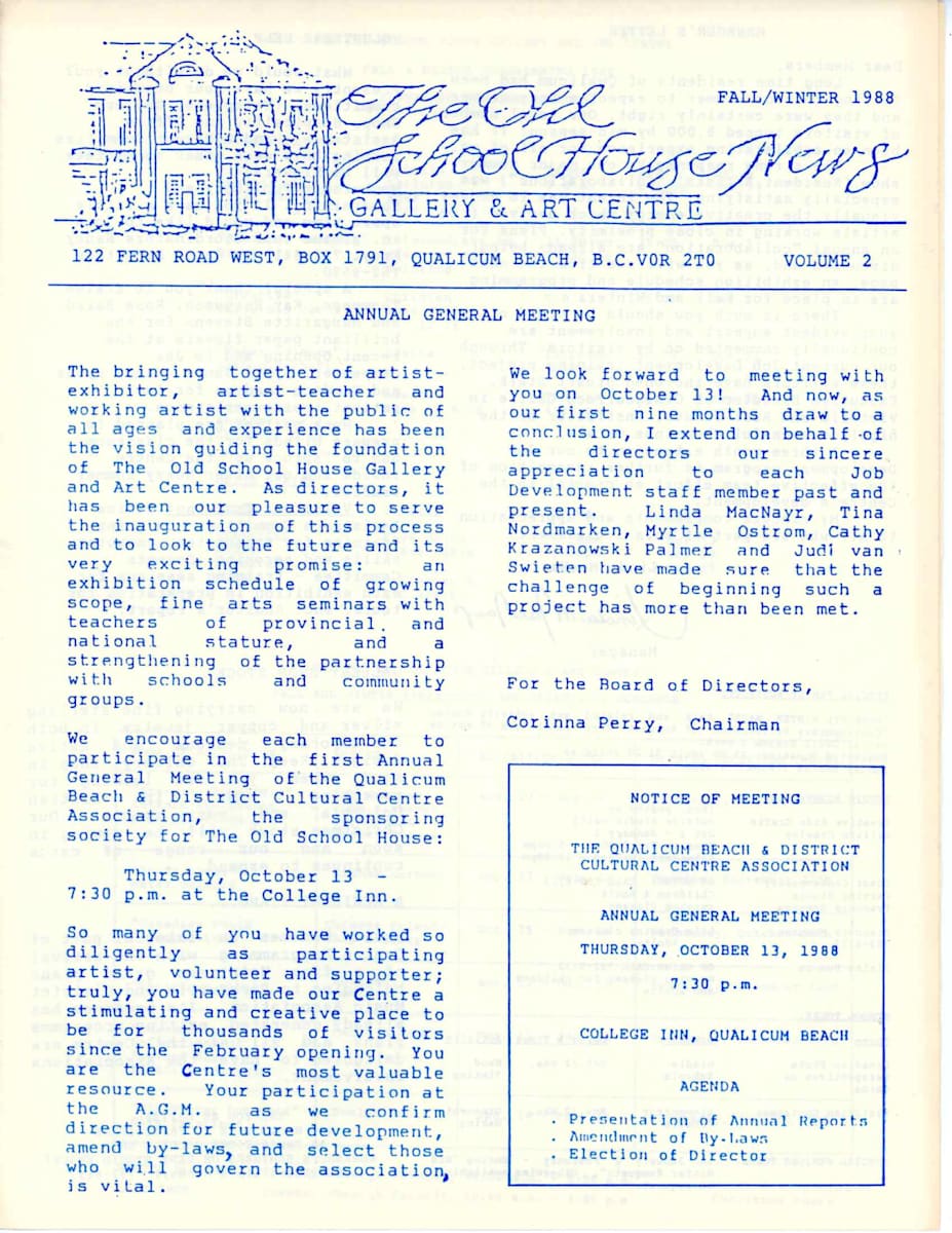 Newsletter Volume#2 Fall/Winter 1988 by Jo Merrill, Cecil Dawson, Signy Cohen, Elaine Duncan, Don Emerson, Bege Johnston, Jason Marlow, Francois Mongeau, Buster Wilson, Pat Audley, Roland Marion, Evelyn Scott, Cecile Vanwoensel, John Michener, Pat Thompson, Ed Nemeth, Brian Anderson, Peggy Burkosky, Gillian Crawley, Antonia Olak, Zbigniew Olak, Pauline Pike, Jim Roscoe, Kristeen Verge, Steven Haines  Image: View entire newsletter by opening pdf document at https://www.artworkarchive.com/profile/tosh/artwork/newsletter-volume-2-fall-winter-1988
