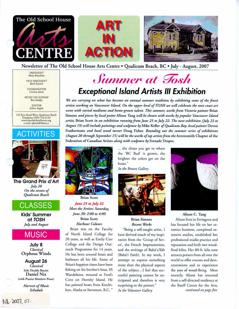 Newsletter Art in Action - July - August 2007 by Devon Featherstone, Doug Fisher, Mike Keller, Brian Scott, Brian Simons, Alison Tang, Peggy Burkosky, Fernande Draper, Norma Emerson, Vivien Frow, Joan Larson, Lynn Orriss, Jasmine Sonier, Sara Davis Buechner, Ron Hadley, Ken Hamm, Bruce Hurn, Rick Kilburn, Patricia Kostek, Kelby MacNayr, Toshiya Mizukawa, Nahoko Ohata, Brad Prevedoros, Boris Sichon, Yuki Tampo-Hinton, Jordan Ofiesh, Emily Braden, Nancy Button, Adam Dobres, Rob Hunter, Daniel Tones  Image: Open PDF document to view the full newsletter at https://www.artworkarchive.com/profile/tosh/artwork/newsletter-art-in-action-july-august-2007 