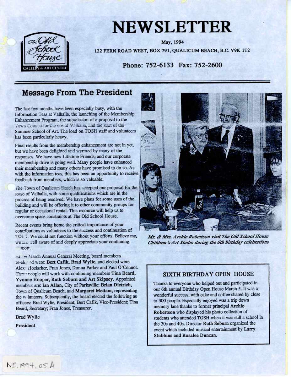 Newsletter - May 1994 by Babe Gunn, Linda Haylock, Maureen Marshall, Bill McKibbin, Dorothy Nicholson, Heather Joy Robinson, Charlotte Kennedy Flitton, Bruno Clozza, Mary Leigh Campbell, Olivia Mennie, Isobel Monson, Dan Graham, Alan Wylie, Mike Svob, Lynn Donoghue, Lupe Rodriguez, Bill Duma, Larry Aguilar, Wanda Ashmore, Peggy Burkosky, Pauline Pike  Image: View entire newsletter by opening the pdf document at https://www.artworkarchive.com/profile/tosh/artwork/newsletter-may-1994