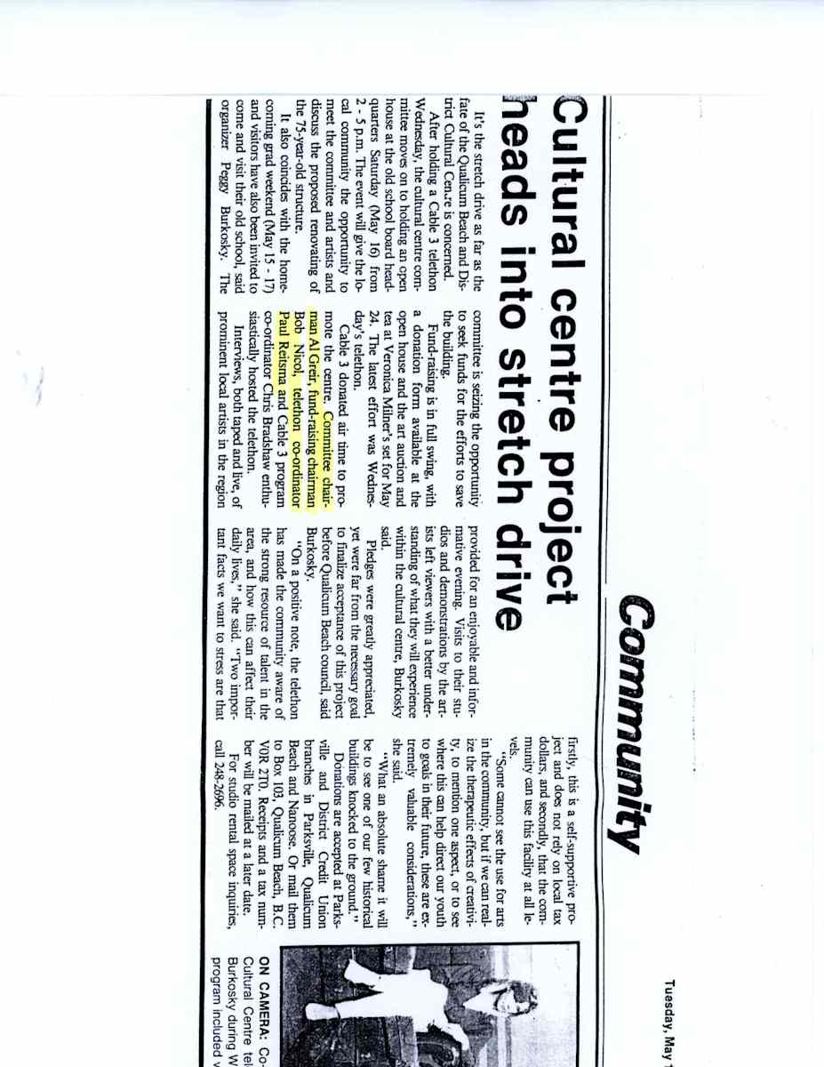 Cultural Centre Project heads into stretch drive by Peggy Berkowski, Al Grier, Veronica Milner, Bob Nichol, Chris Bradshaw 