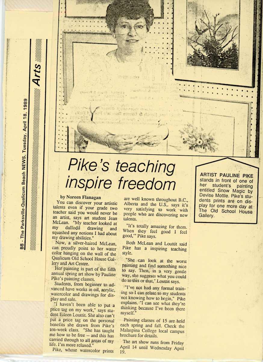 Pauline Pike personal archive 1989  Image: Pike's teaching inspires freedom