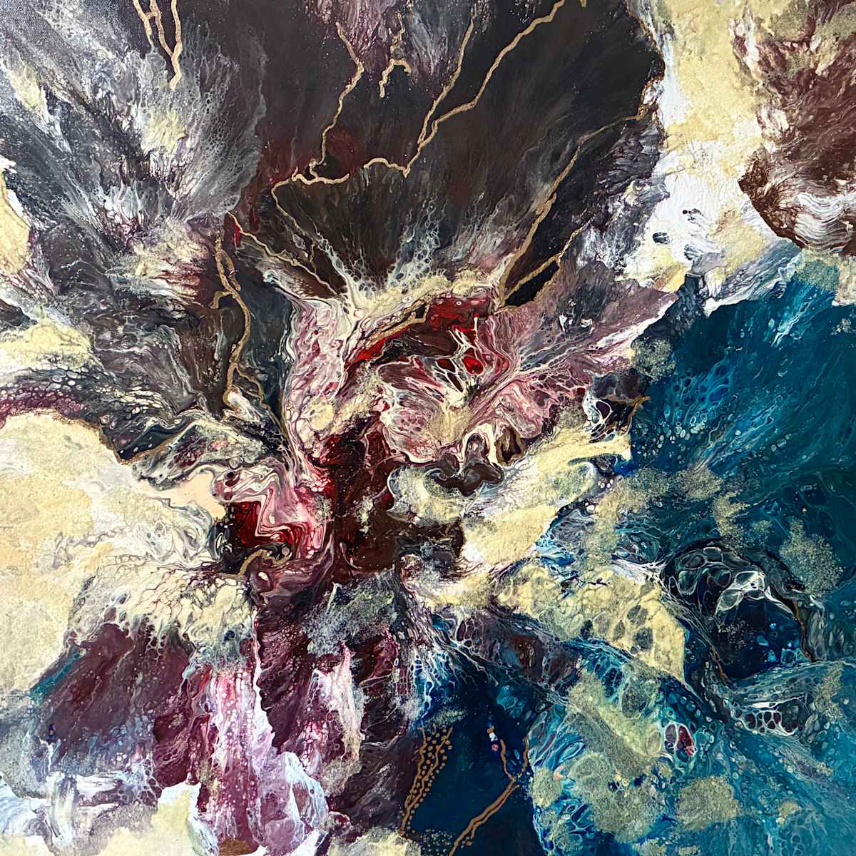 Celestial Rift by Lydia Watson, WATSART  LLC  Image: Celestial Rift, 2025, acrylic with metallic gold line on canvas, 30x30x1.5 in