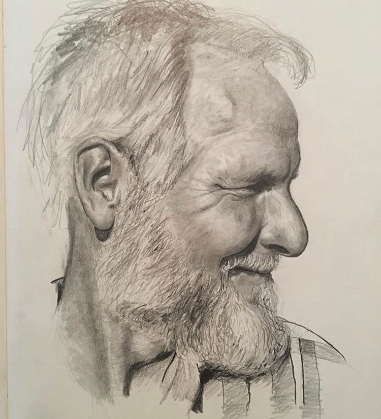 The Birder by David Vegt  Image: Pencil drawing of Ed Klassen