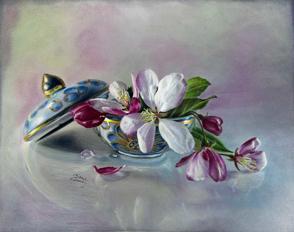 Japanese Crabapple Blossoms & Kutani Bowl by Jane Casey, Image 1.