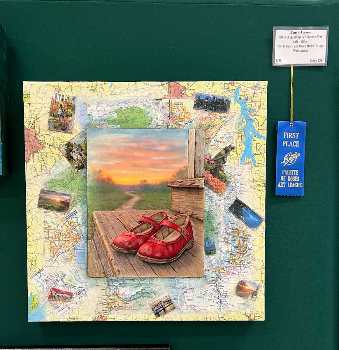 These Shoes Knew Her Dreams First by Jane Casey  Image: First Place Professional Division Mixed Media Division
Rose Festival Art Show 2025