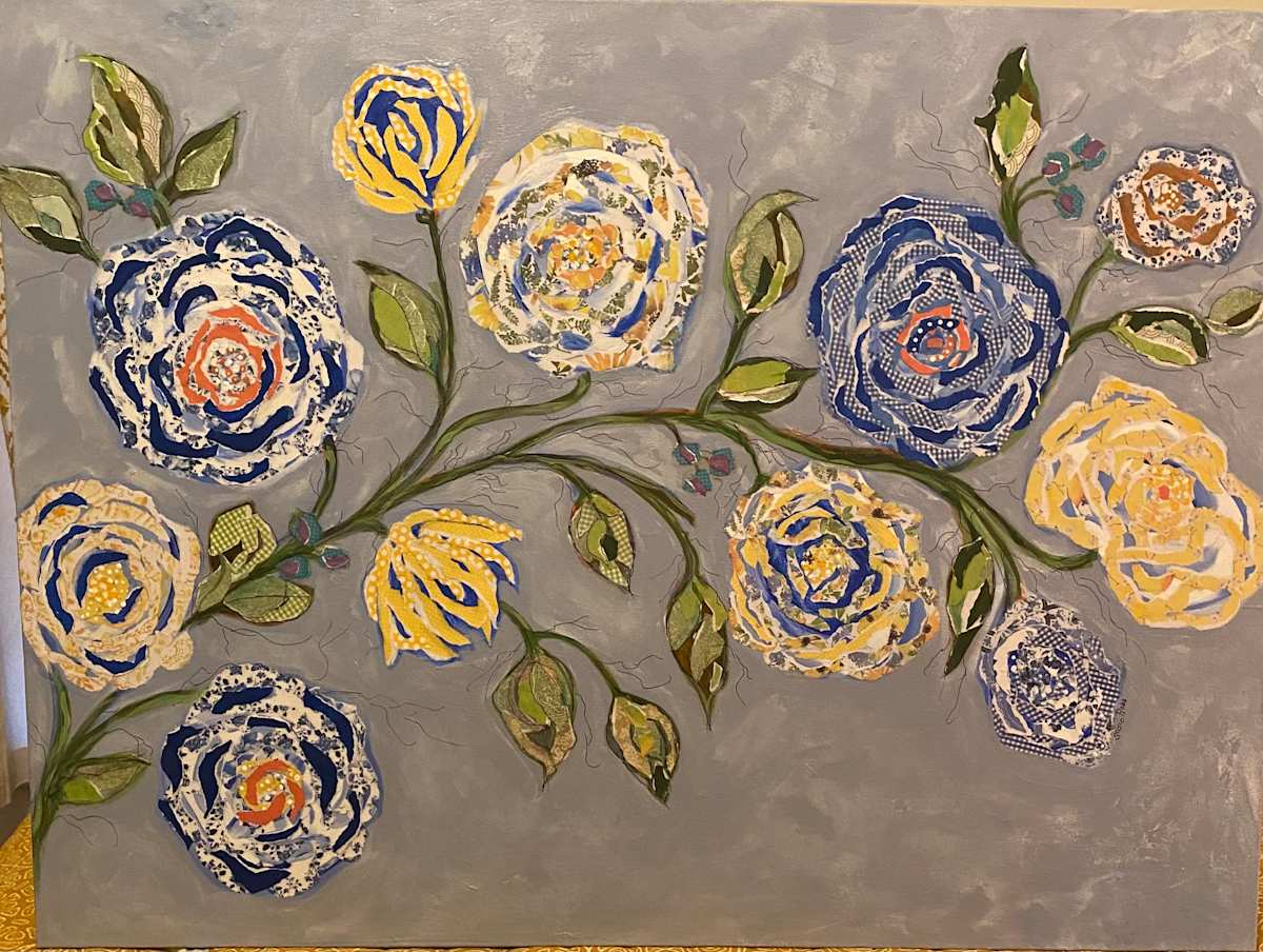 Floral vine on blue by Susie Robb 