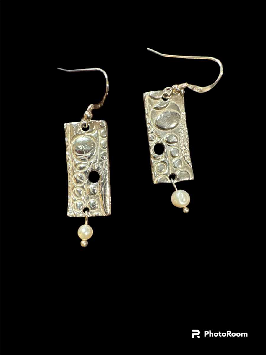 Silver fenestrated earrings with Pearls by Barbara Miller 