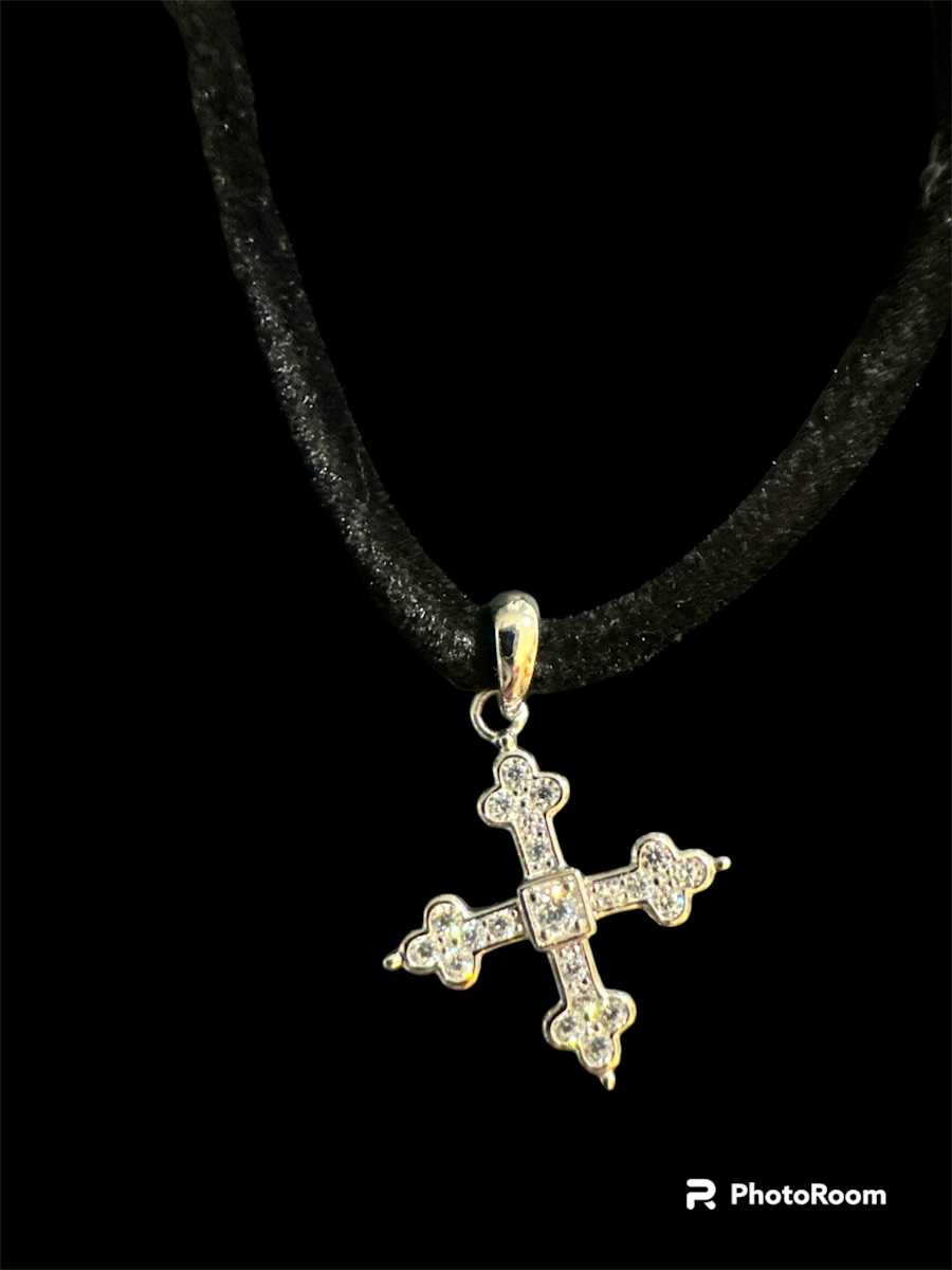 Silver and CZ Necklace on Black Cord by Barbara Miller 