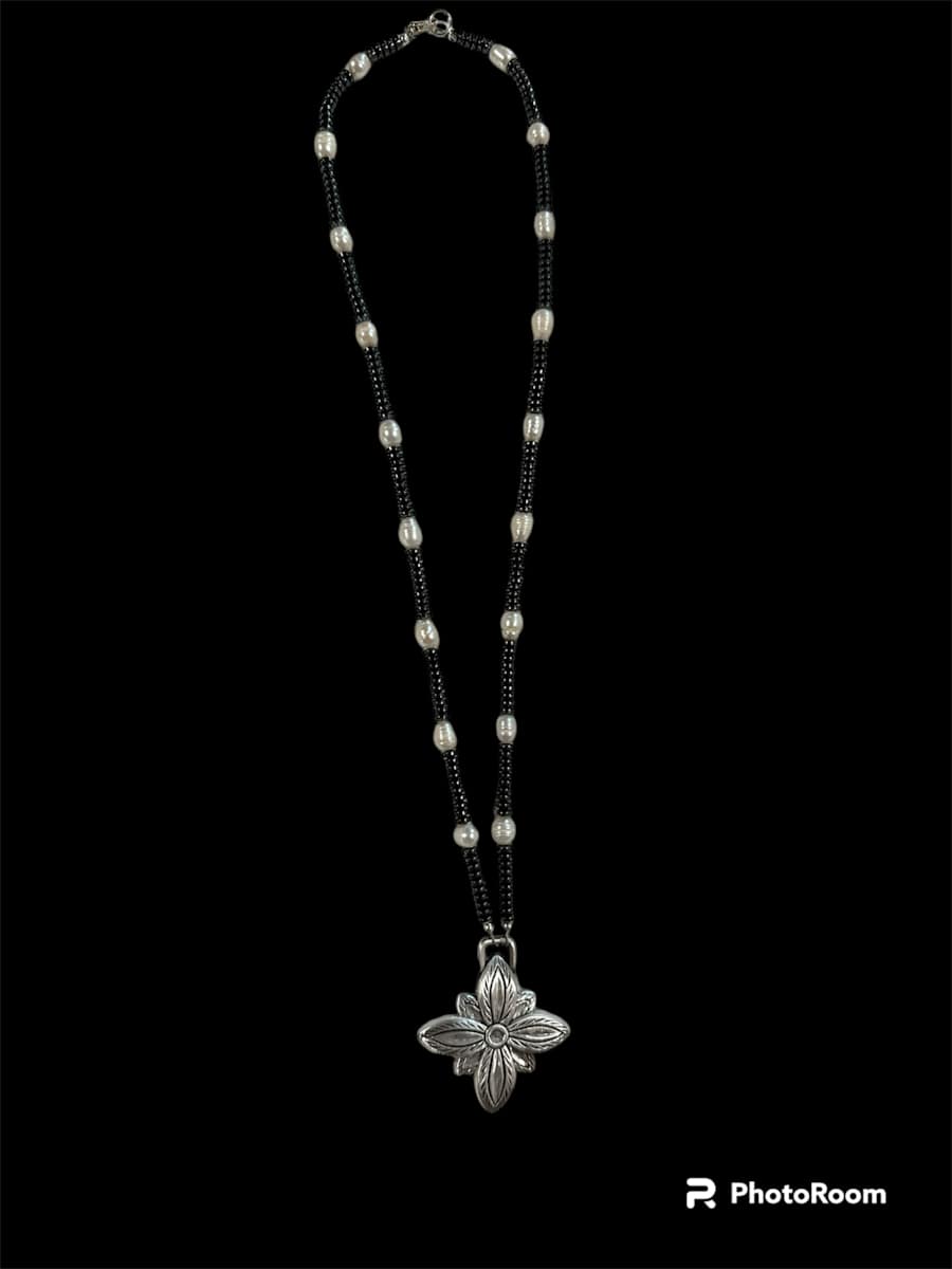 Sterling Silver Pendant with Black Beads by Barbara Miller 