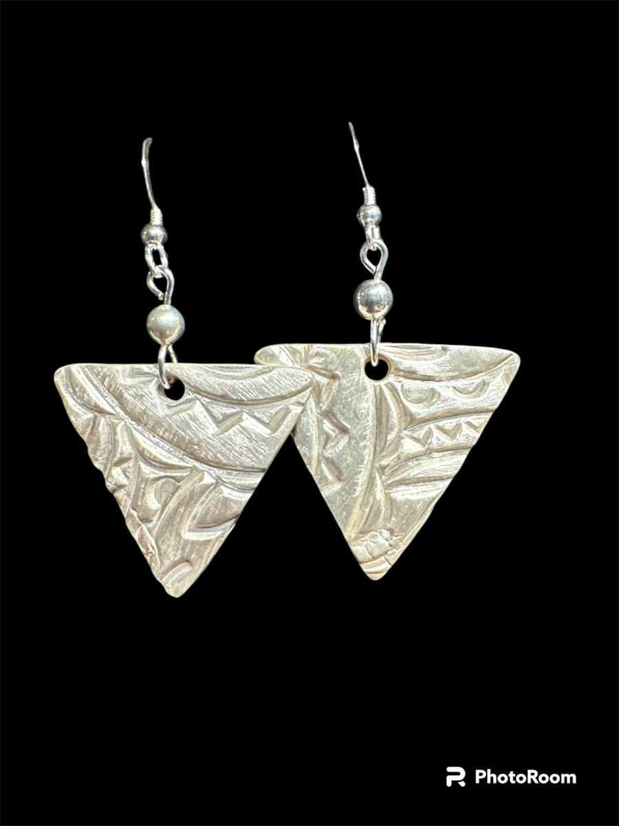 Silver Triangle Textured Earrings by Barbara Miller 