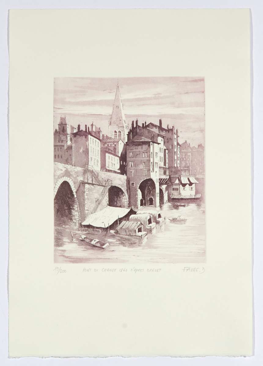 Pont du Change. 1840 by Favre 