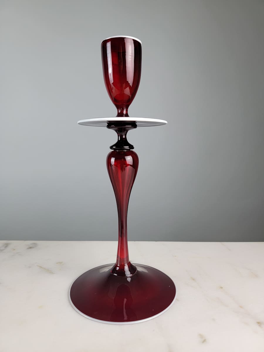 Salviati Red Venetian Glass Candlestick by Salviati Glass 