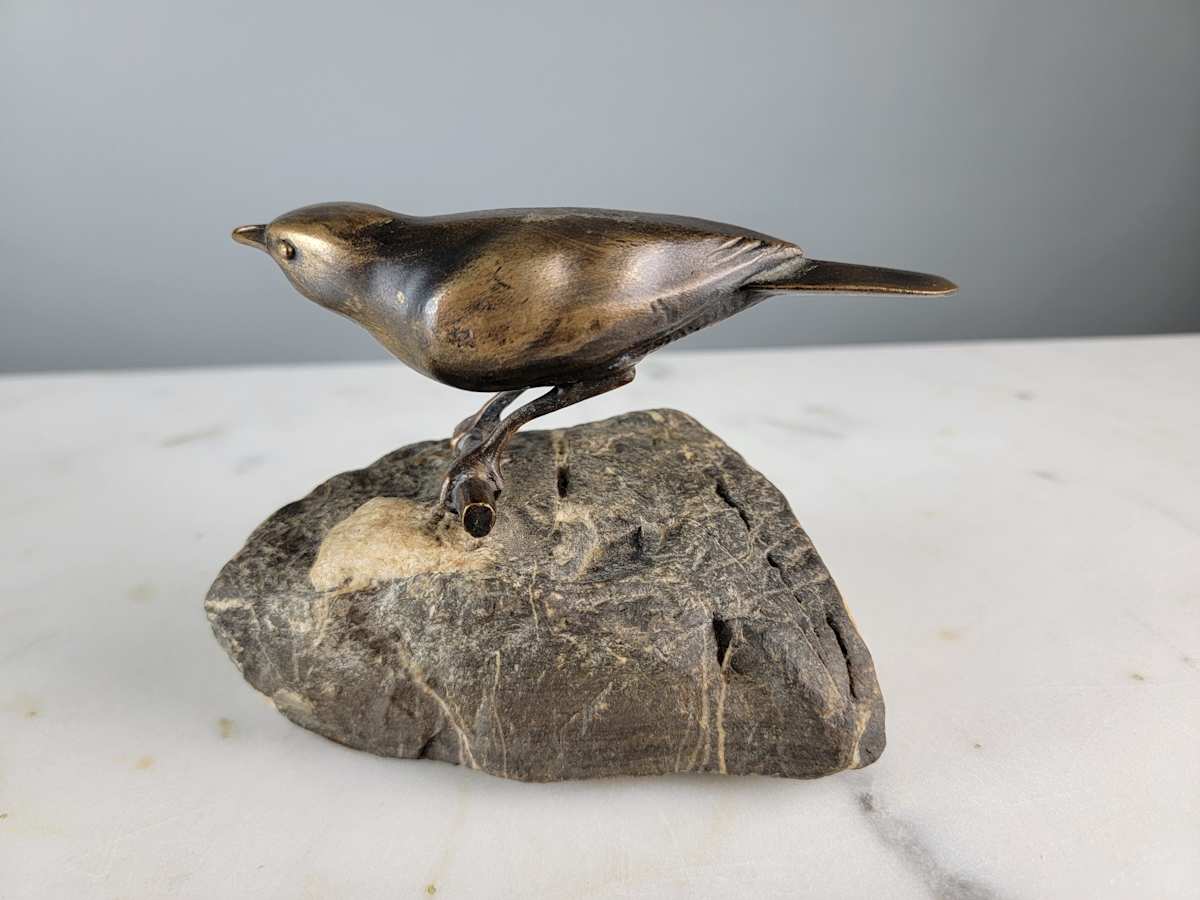Reussner Bronze Bird on Stone Base by Charles Reussner 